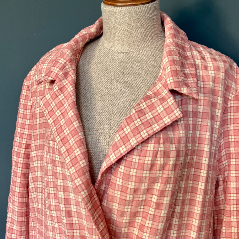 Free People We The Free Beckett Plaid Blazer Pink White | Sz‎ Large | Oversized